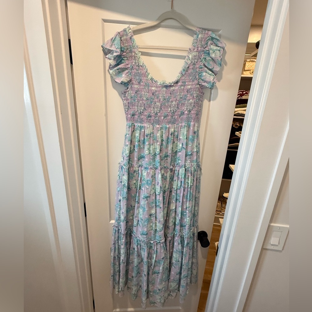 LoveShackFancy Light Blue Floral Maxi Dress